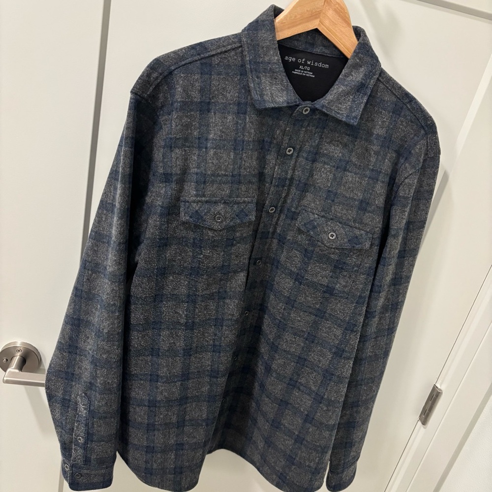 Age of Wisdom Blue Plaid Button-Up Over Shirt XL